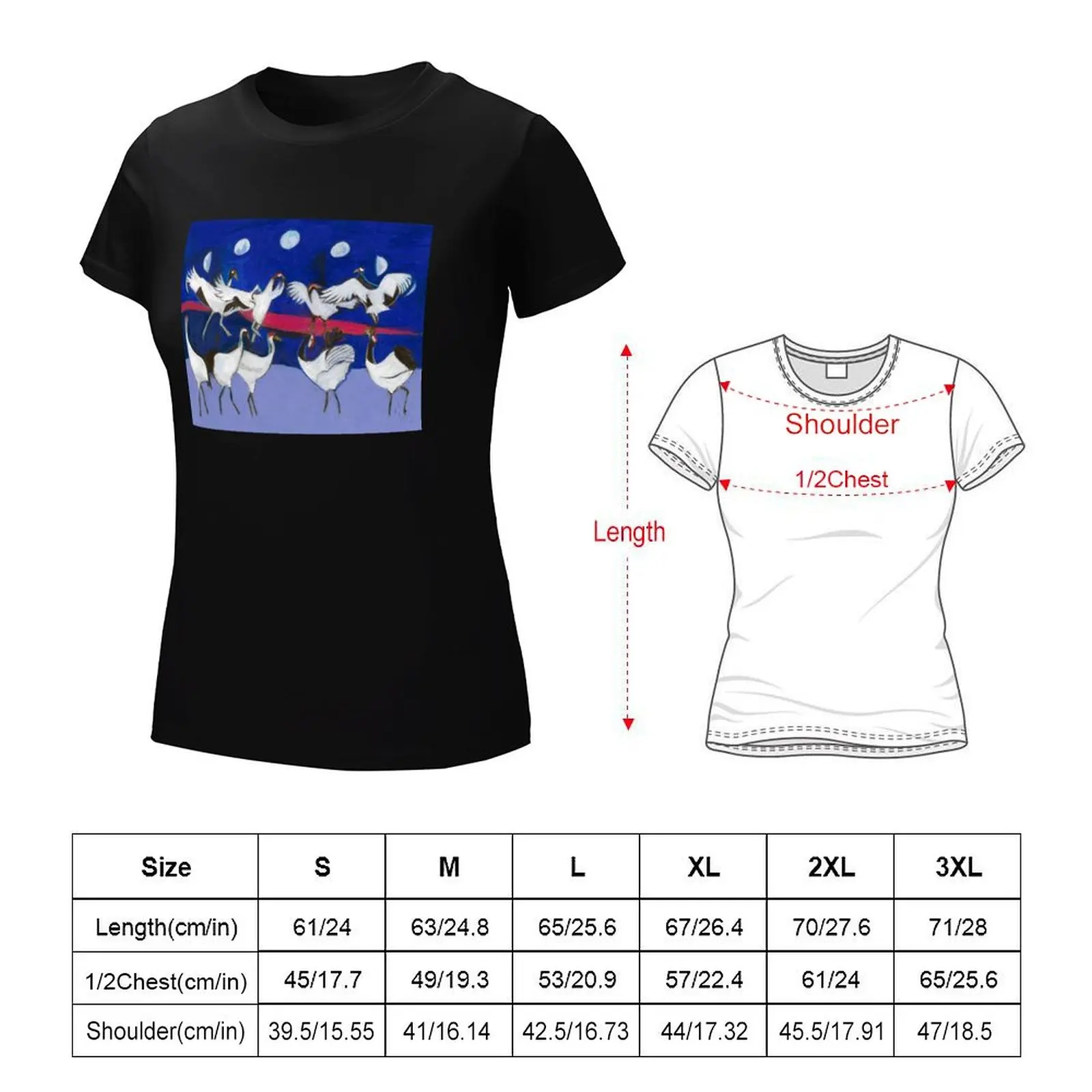 Nine Dancing Cranes T-Shirt plus size tops summer clothes cute tops workout shirts for Women loose fit