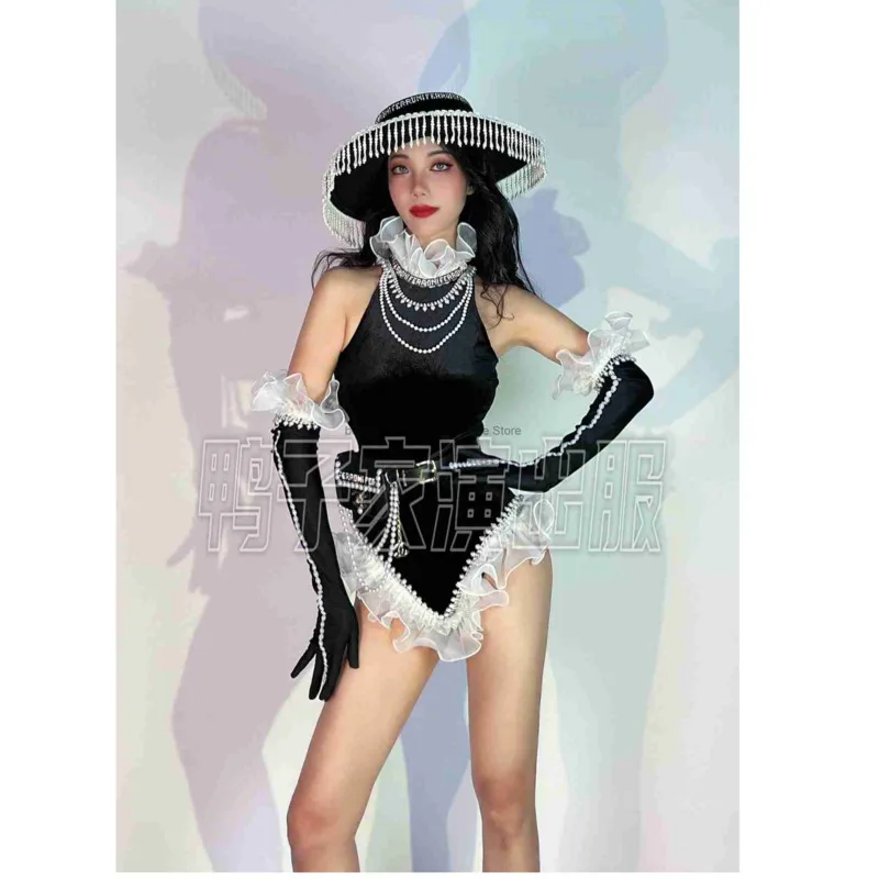 Disfraz de Halloween para Cosplay y Baile, Estilo Lujoso, Mono de Terciopelo Negro, Cadena de Diamantes, Sombrero de Copa, Disfraz de Actuación Gogo Ds