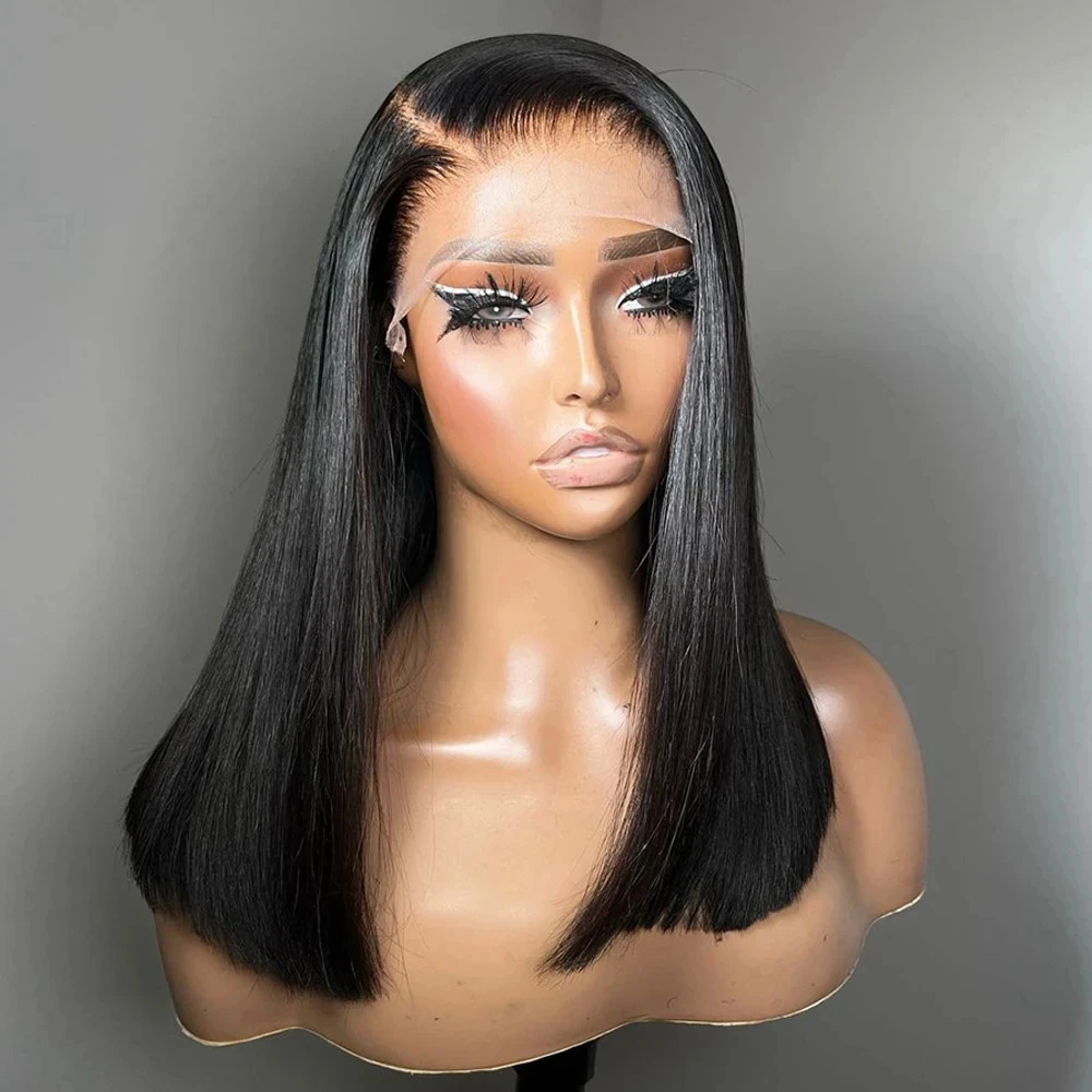 Gran oferta, peluca corta BOB, parte libre, pelucas con parte lateral, cutícula Frontal de encaje alineada, cabello humano brasileño prearrancado para mujeres negras