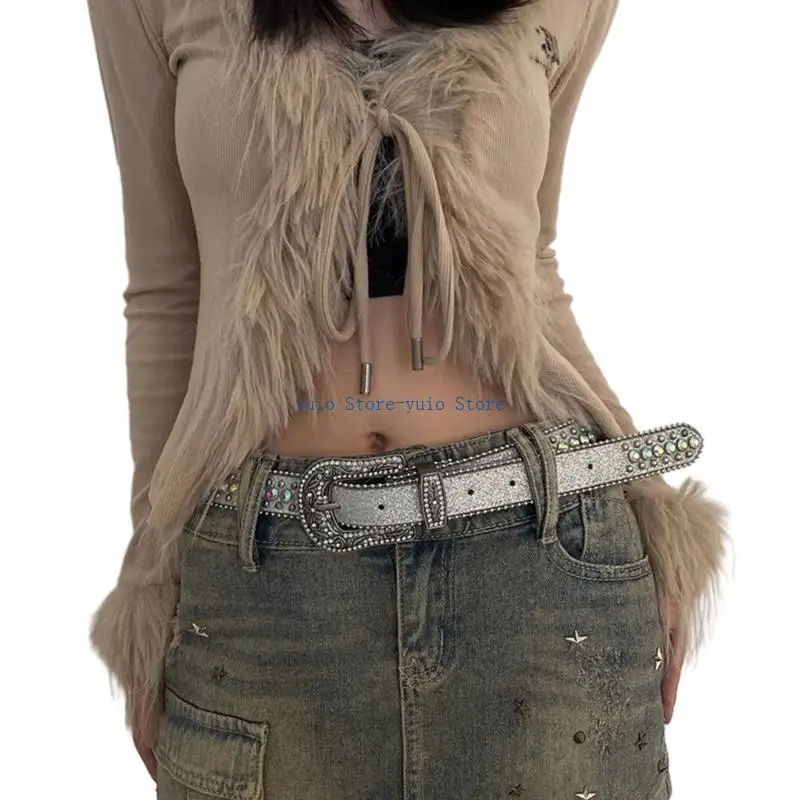 

X7XB Blingbling Diamond-studded Belt Glinting Crystals Waist Belt for Jeans Dresses