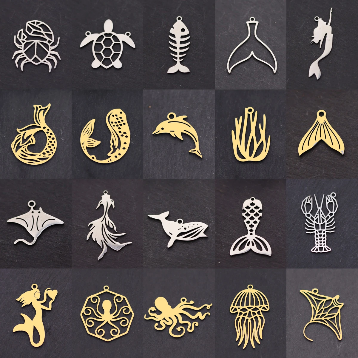 

3pcs Sea Animal Charms Whale/Fishtail/Turtle/Manta Ray DIY Craft Tassel Earrings Necklace Jewelry Making Stainless Steel Pendant