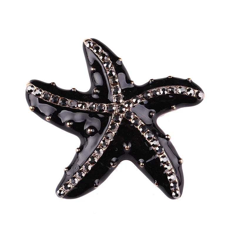 Chinese Literary Style Vintage Dripping Oil Rhinestone Starfish Brooch Corsage Pin Luxury Lapel Pins Classic Marine Life Badge