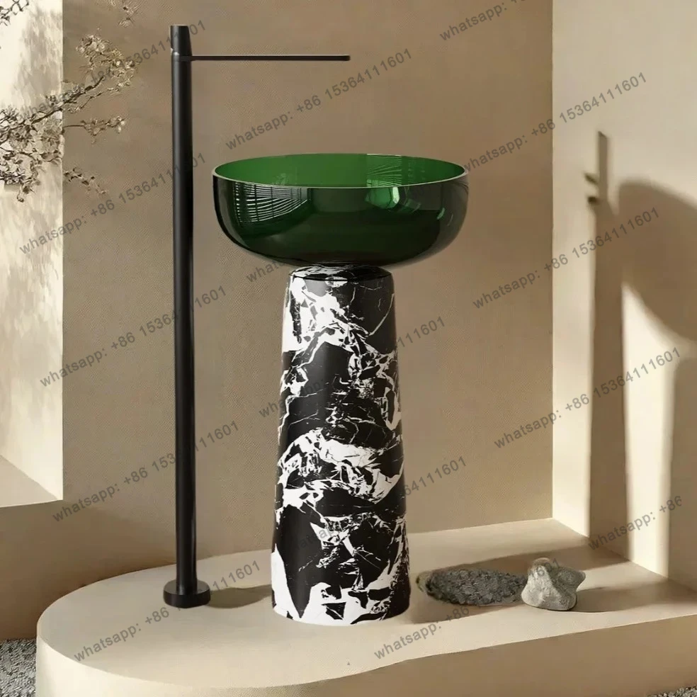 

FG52Lavabo a colonna per letto dal pavimento al soffitto in marmo nero in stile retrò medievale e colazione club