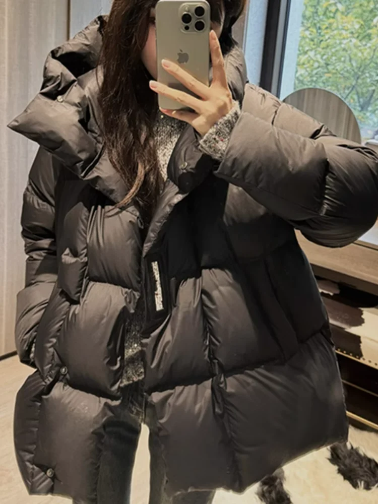 

Korean Style Thickened Long Hooded down Cotton Jacket Women's Winter Small Size High-End Sensation Slimming Black Outerwear