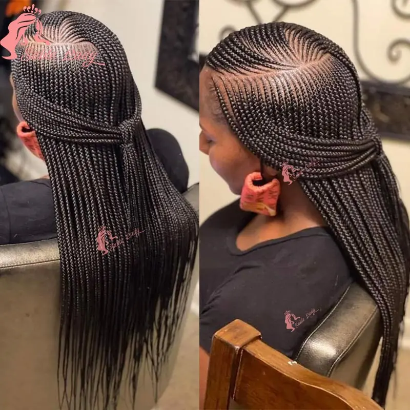 Volle Spitze Box geflochtene Perücke synthetische knotenlose Box Zöpfe Perücke Seitenteil Spitze Perücke Faux Locs häkeln Cornrow geflochtene Perücke für Frauen