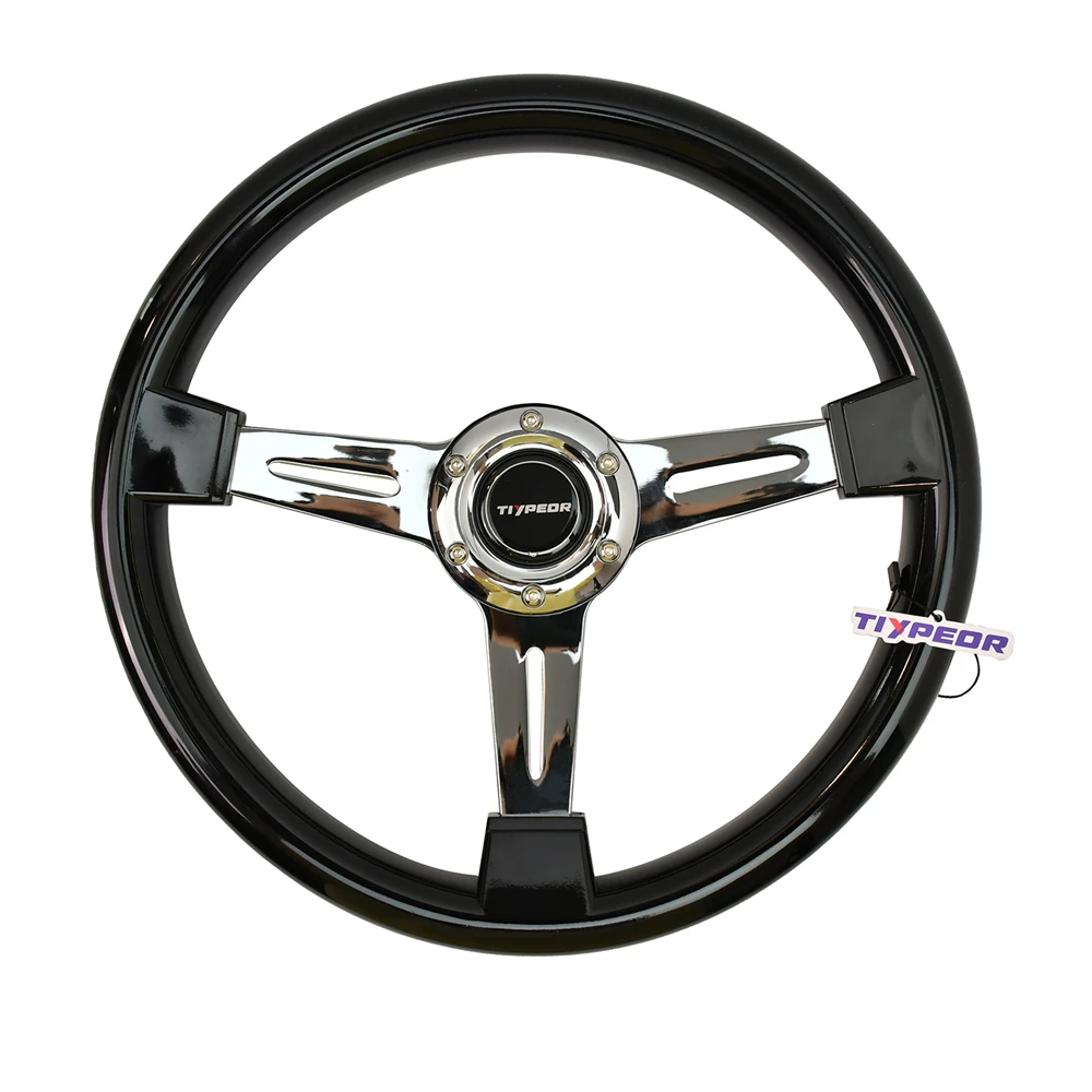 

TIYPEOR 350mm Black ABS Retro Steering Wheel 6 Hole Horn Button Drift Racing Steering Wheel With 5mm Electroplating Bracket