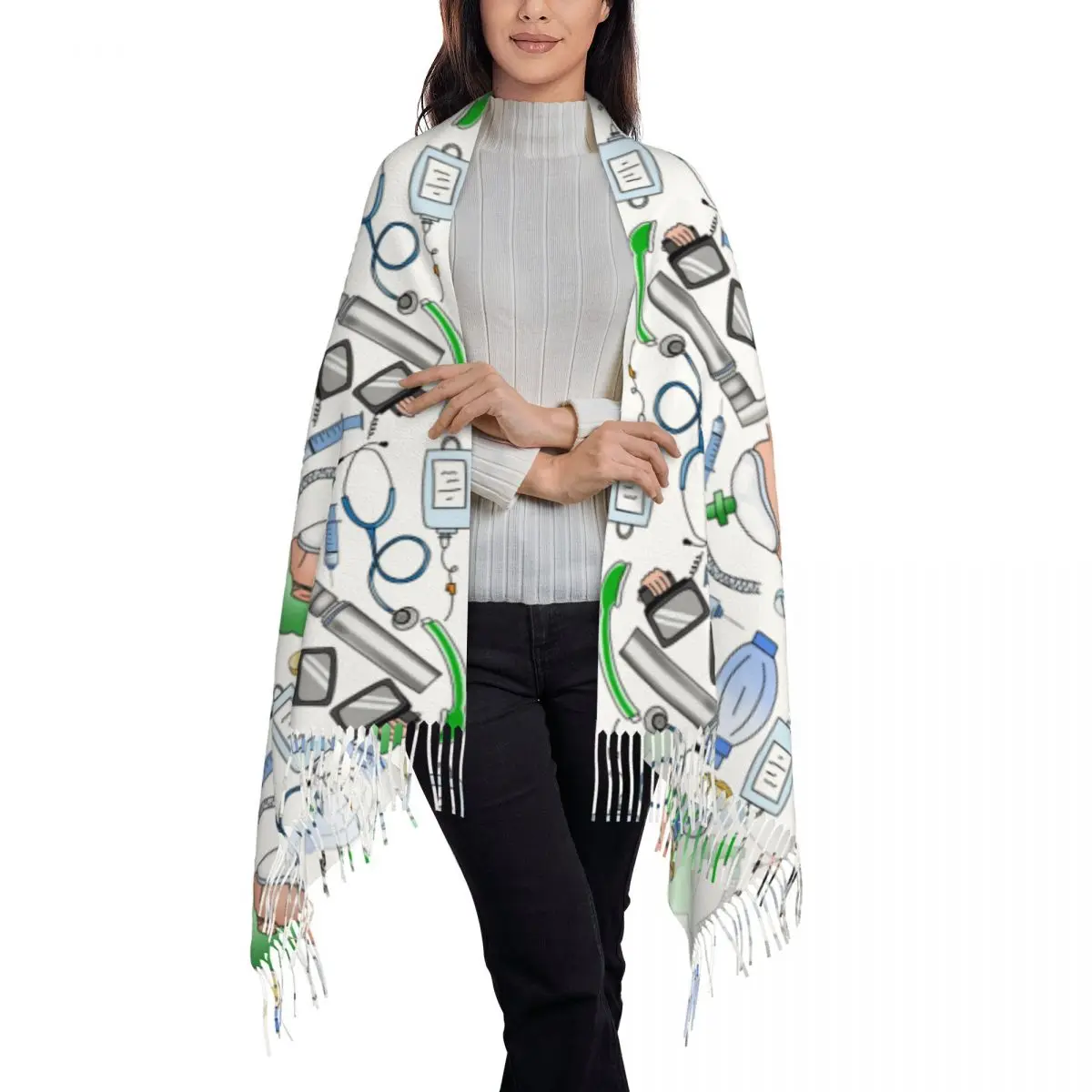 Anesthesia Scarf Tassel Scarves for Women Soft Warm Shawls and Wraps Long Fall Winter Shawl Wrap