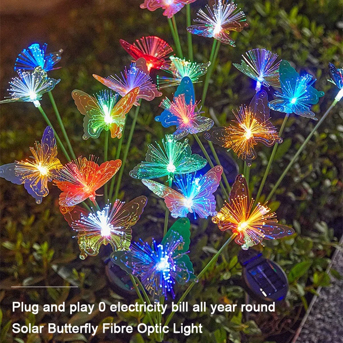 6LEDs Solar-Powered Butterfly Fiber Optic Light - Waterproof Rechargeable Outdoor Garden Decor for Lawn, Yard, and Landscape