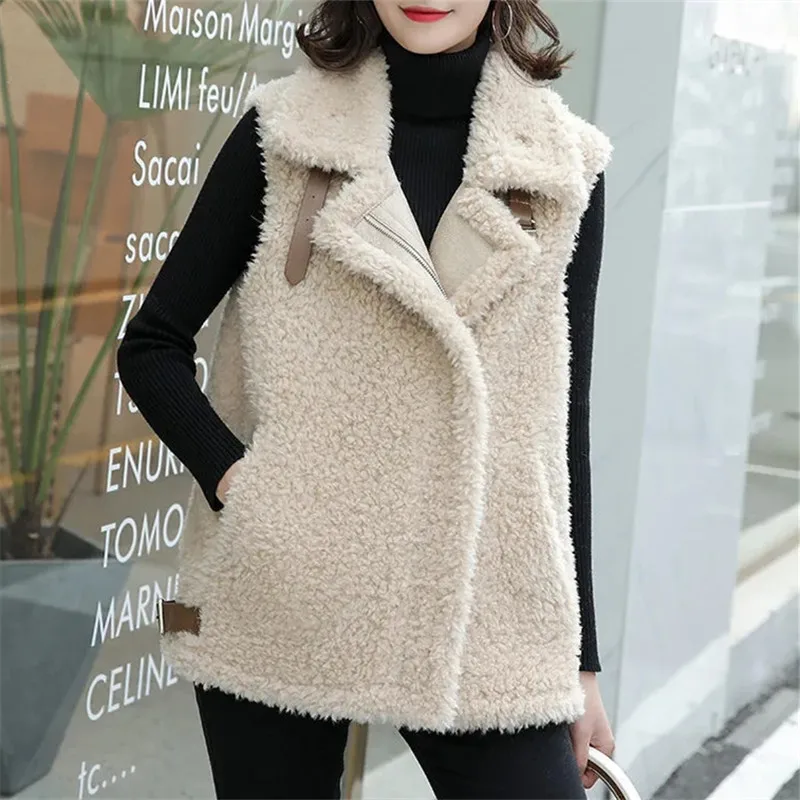 

Women's Warm Vest Spring Autumn Pop Season Splicing Lapel Pocket Zipper Loose Jacket Simple Fashion Commuter Female Clothing 613