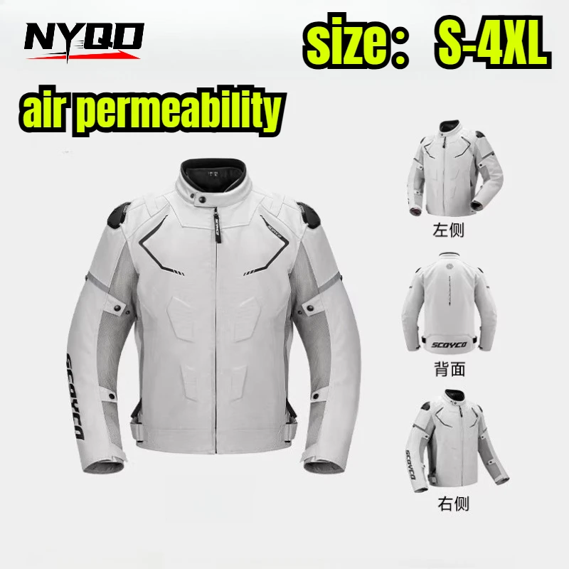 Scoyco Summer Motorcycle Jacket Men's Four Seasons Breathable Motorbike Jacket Wear Moto Riding Jacket CE Protective Gear