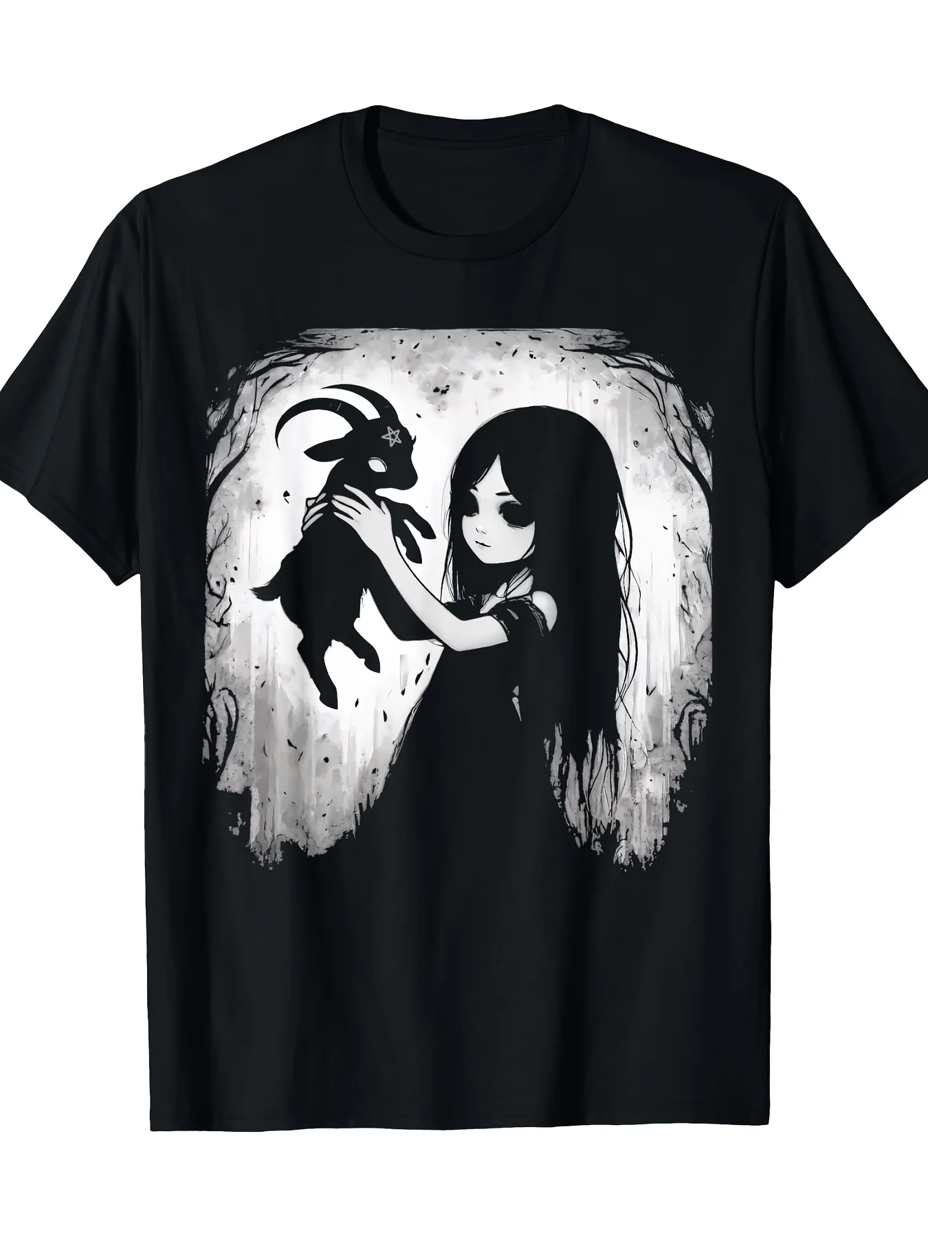 

Black Goat Demon Baphomet Satan Gothic Dark Alternative Aesthetic T-Shirt - 100% Cotton - 220g