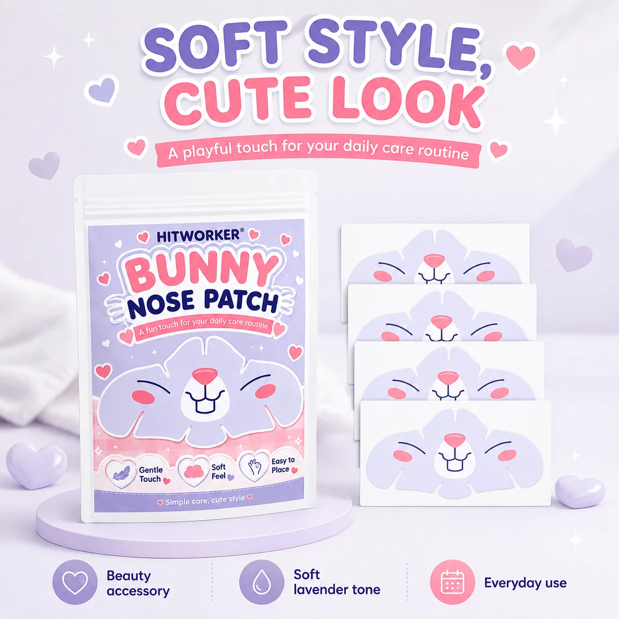 5PCS Cute Bunny Hydrocolloid Nose Patch, Lavender Cartoon Flexible Nose Beauty Patch for Everyday Self-Care