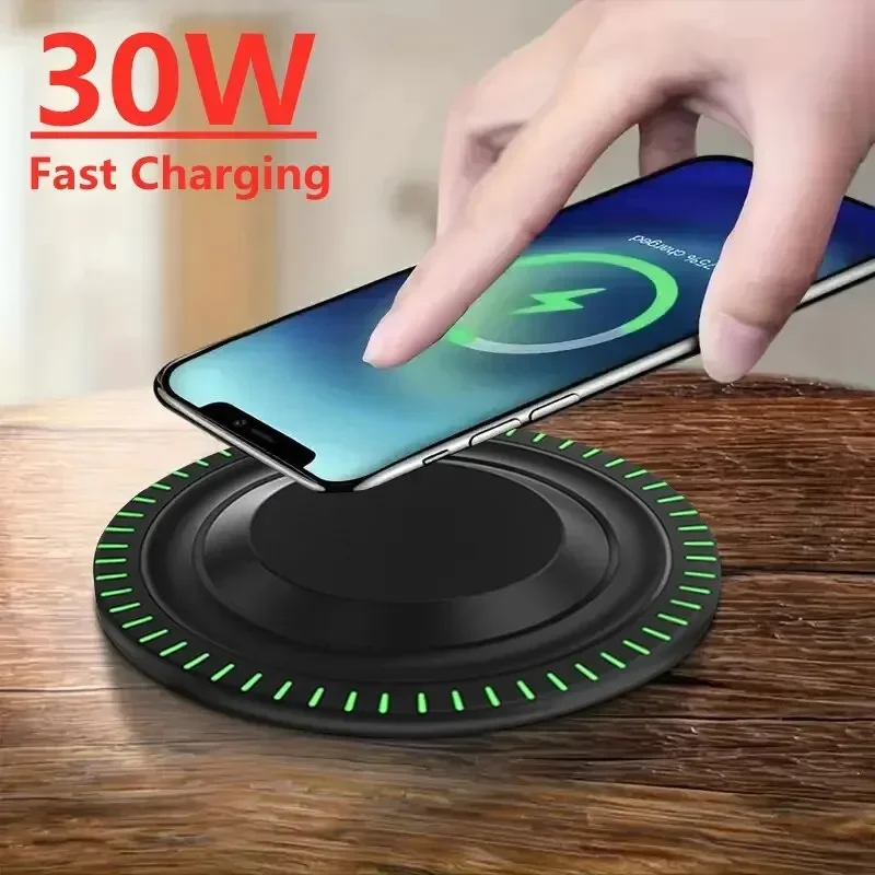 30W Wireless Charger Pad Stand for iPhone 16 15 14 Samsung Xiaomi Earphone Phone Chargers Induction Fast Charging Dock Station