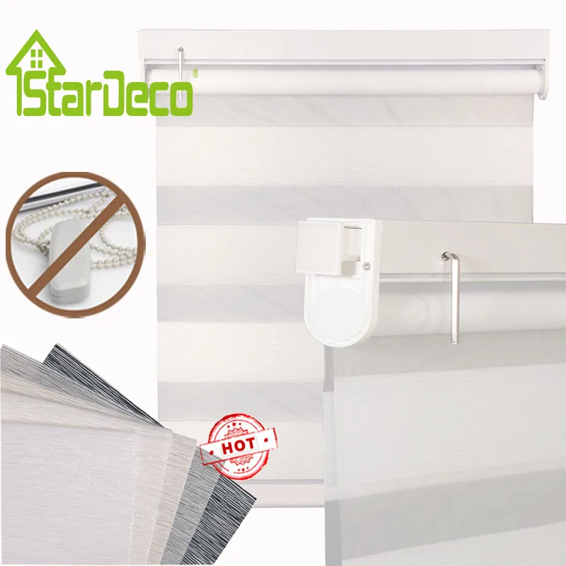 

Zebra Blinds Light Control, Cordless Dual Layer, Sheer, No Drill, Customized Curtains for Balcony, Shading Office, Day and Night