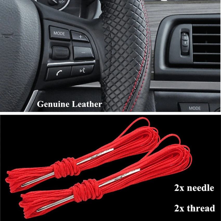 Car Steering Wheel Cover Soft Genuine Leather Anti-wear Steering Wheel Cover 100% Cowhide Braid With Needles Thread