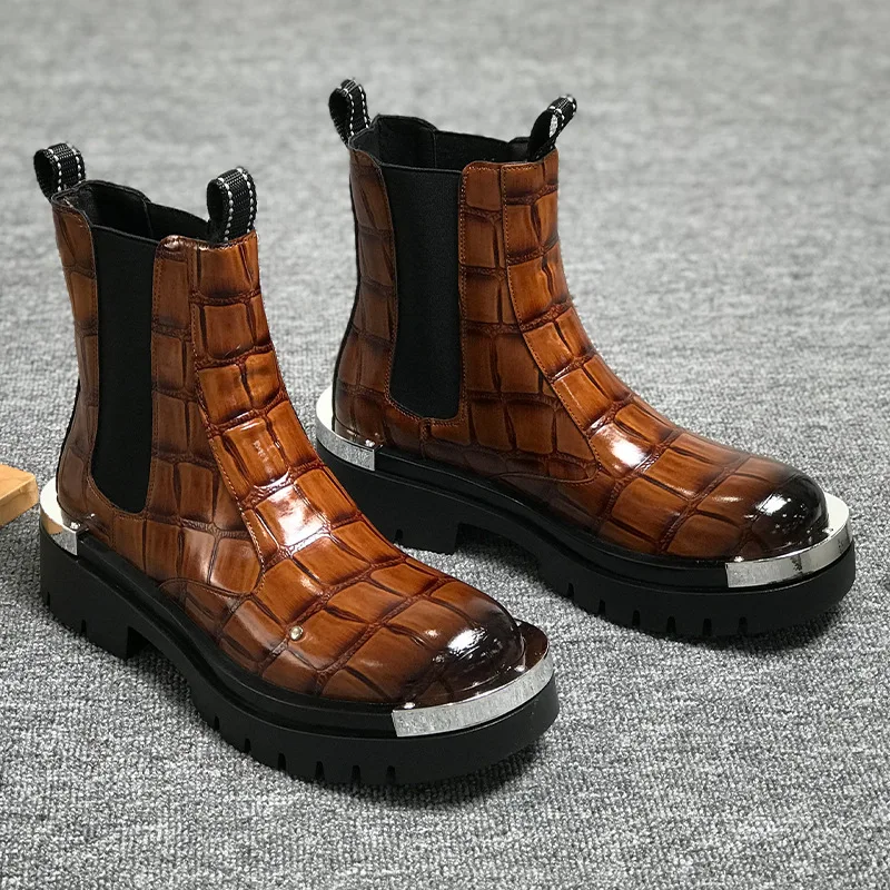 

Autumn Early Winter Mens Chelsea Boots Thick Sole 3cm Brand Men Ankle Boots Party Male Footwear Black Yellow Plus Size 45 D743