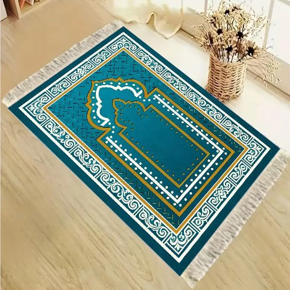VIKAMA Ombre Arch Prayer Rug Soft Blue Muslim Mat with Mandala Floral Pattern