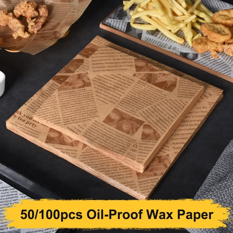 

50/100Pcs Oil Proof Wax Paper for Food Baking Barbecue Burger Fries Bread Baking Paper Oil-absorbing Paper Kitchen Accessories