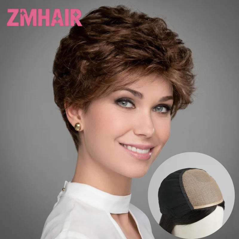 

6*6 Silk Base Wig 150%Density Hand Tied Black Short Pixie Cut100% Human Hair Wig For Without Glue Brazilian Remy Hair PU Front