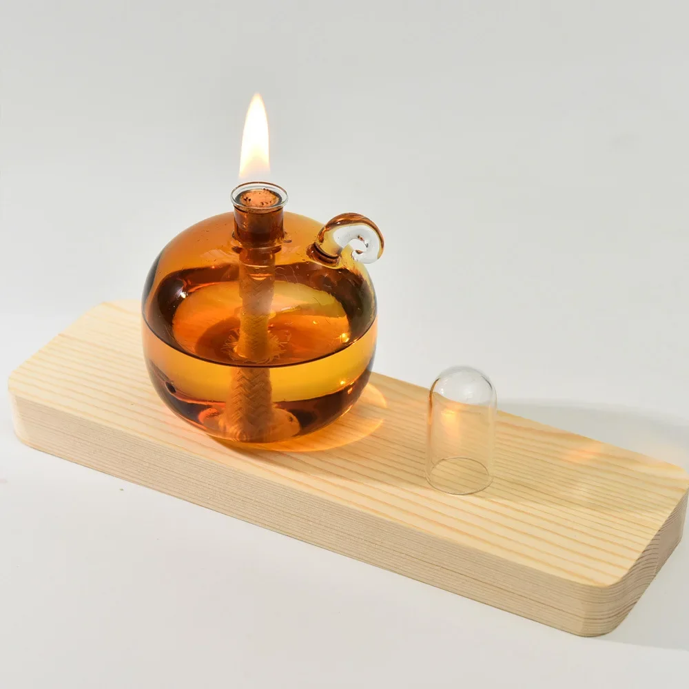 Glass Candle Holder Spherical Oil Lamp Room Decoration with Lid Candle Holder Home Furnishing Desktop Smoke Free Crispy Oil Lamp