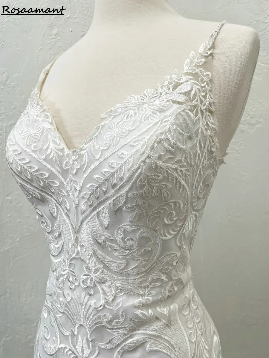 Богемные бретельки с открытой спиной Свадебные платья русалки без рукавов Аппликации Кружевные деревенские свадебные платья