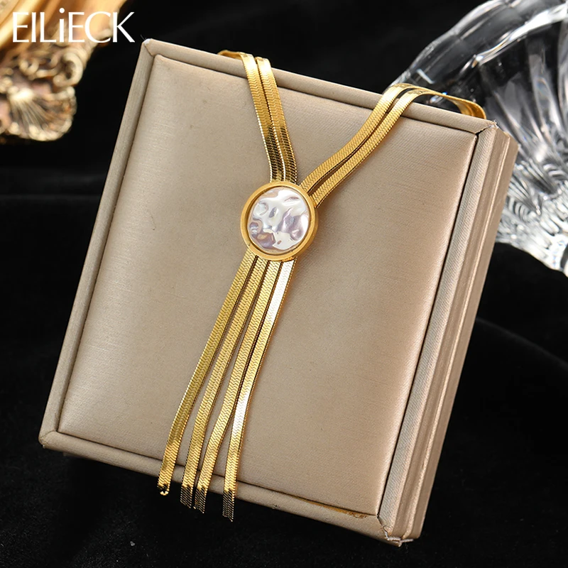 

EILIECK 316L Stainless Steel Irregular Pearl Chokers Necklace For Women Vintage Lady Snake Chain Party Jewelry Gift ожерелье