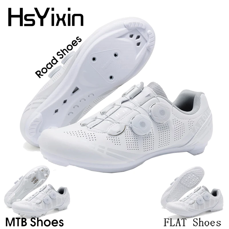 Men's Road Cycling Shoes Speed White SPD Cleat Compatible Self-Locking Flat Pedal Sneakers for Bike Outdoor MTB Cycling Shoes
