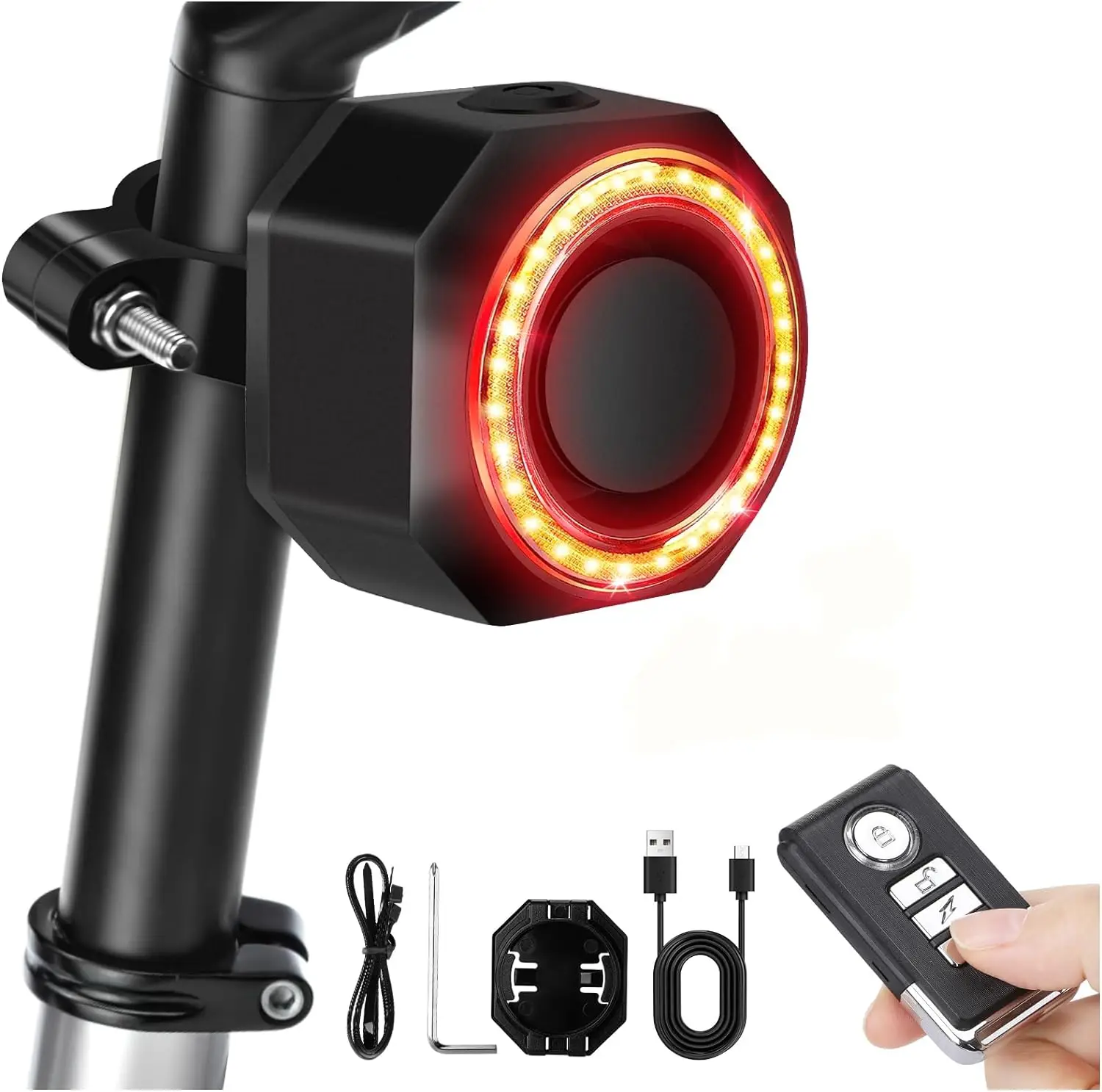 Bike Tail Light Anti-Left Alarm, Usb Rechargeable Bicycle Brake Rear Light For Night Riding, Bike Alarm With Remote Control