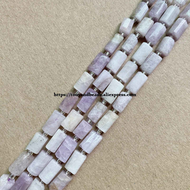 7'' Natural Faceted Kunzite Spodumene Cylinder Spacer Stone Beads 6.5X10mm For Jewelry Making DIY