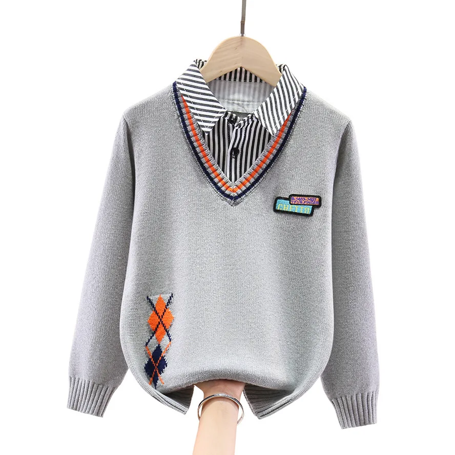 

Children's Cotton Sweater 2025 New Spring Kids Turn Collar Knitted Warm Pullovers For Teenager Boys 4-15 Years Winter Wear