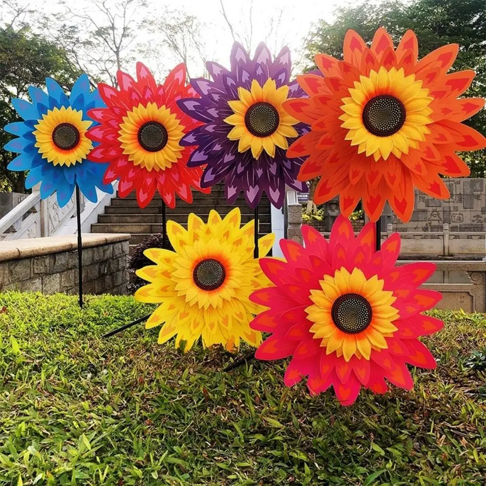 Multistyles Sunflower Windmill PVC Diameter 36+25cm Rotating Sunflower Stake Standing Lawn Flower Pinwheel