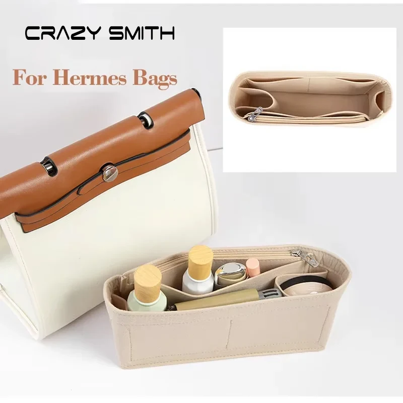 CRAZYSMITH 26,5 x 12,5 cm Filzstoff-Einsatztaschen-Organizer für Hermes Herbag Flap Handtasche, Innentasche, Make-up-Handtasche, Taschenzubehör