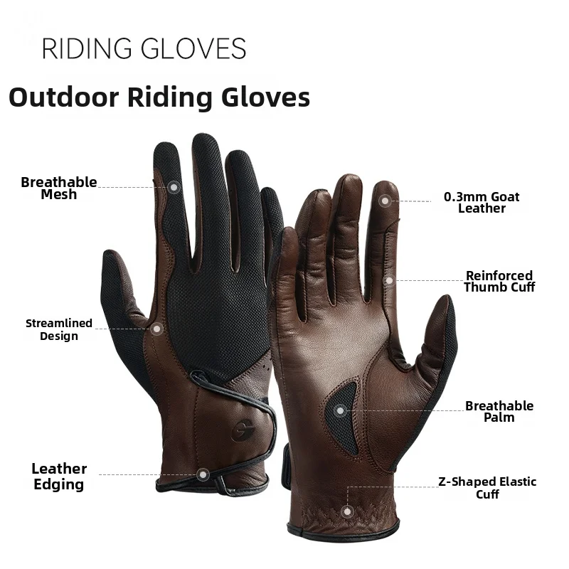 Premium Goat Skin Riding Gloves Anti Slip Reinforced Palm UV Sweat Dust Salt Resist For Galilee Equestrian Horse Sports