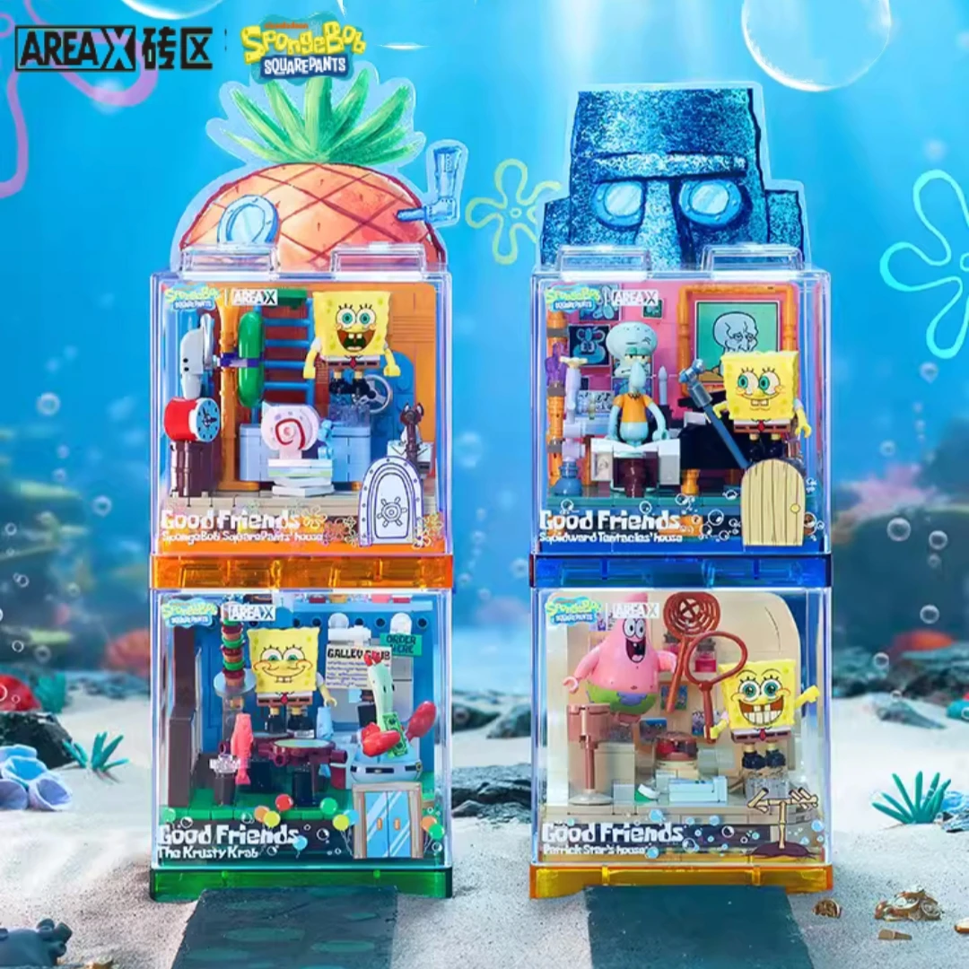 Spongebob Serie Building Blocks Box Patrick Star Krusty Krab Squidward Tentacoli Modello di stanza Giocattolo assemblato Ornamenti Regalo per bambini