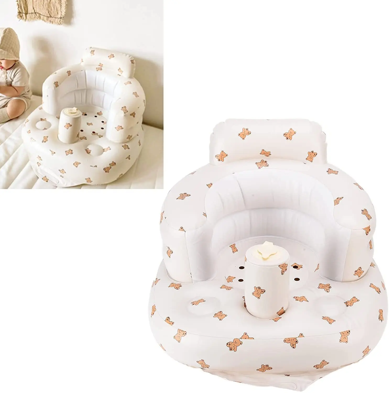 nfant Shining Baby Inflatable Sofa Portable PVC Bath Stool Children Puff Multifunctional Seat Practice Sitting Bath Chair