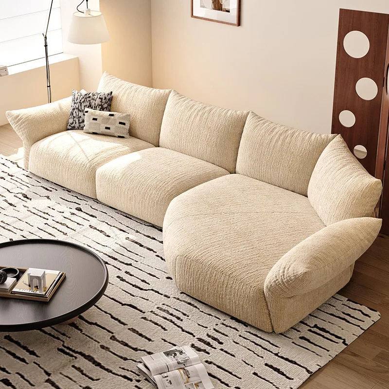 Light French petal fabric sofa, large living room, retro fully dismantled and washed, chenille cream style, curved sofa