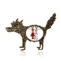 2024 Great Sell Hot Vintage Wolf Brooch Jewelry Little Red Riding Hood Unique Cartoon Punk Brooches Pins For Party