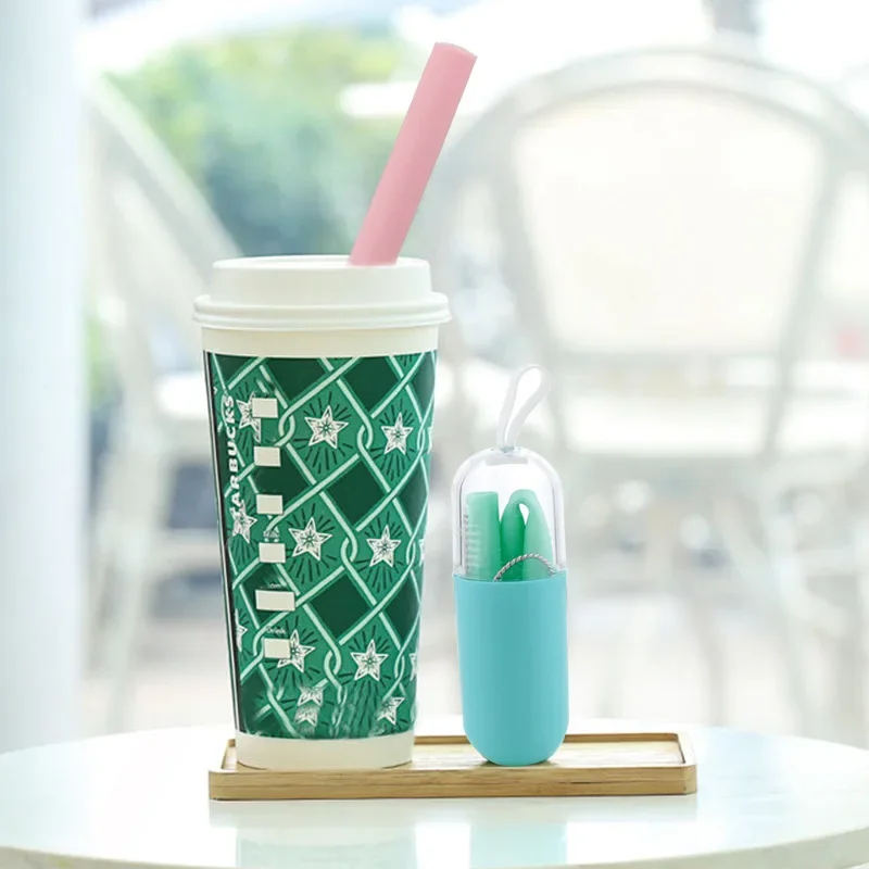Reusable Silicone Drinking Straws Creative milk straws Sturdy Bent Straw Cleaning Brush Bar Party Accessory Solid Color