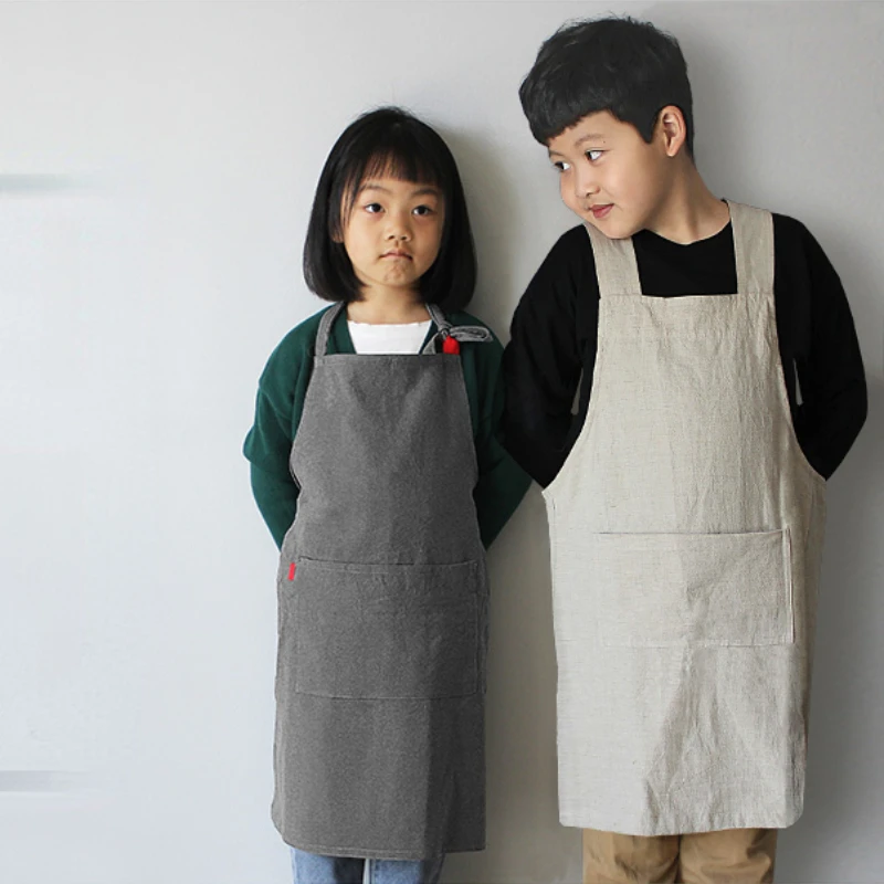 Apron Children's Cotton Linen Soft Fabric Boys Girls Universal Antifouling Parent-child Interaction Draw Pictures Kitchen Kids