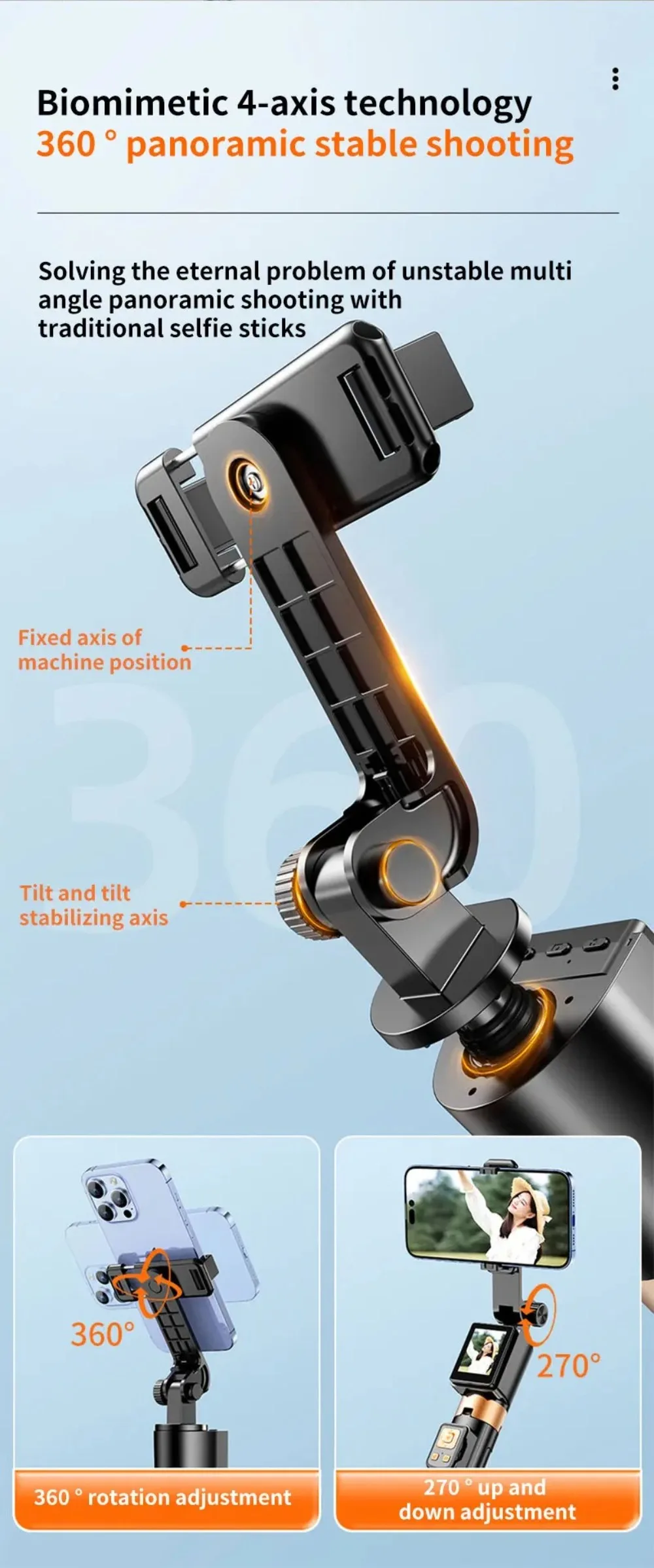 Treppiede portatile estensibile, design leggero, base stabile, bastone per selfie, rotazione a 360°, altezza regolabile, telecomando._voghion.com