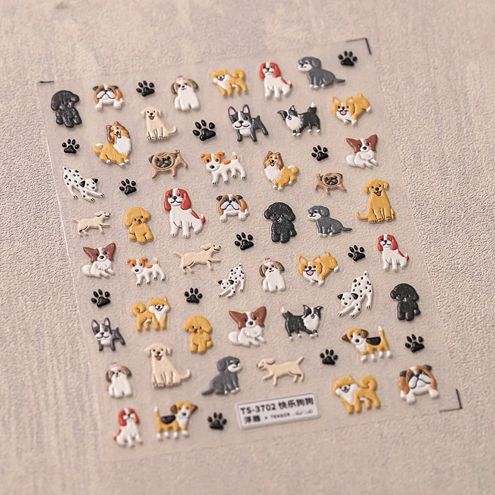 5d niedlichen Cartoon Hund Nail Art Aufkleber Abziehbilder selbst klebende Schieber 5d geprägte Nagel aufkleber schöne Hund Maniküre Design liefert – Detail 1