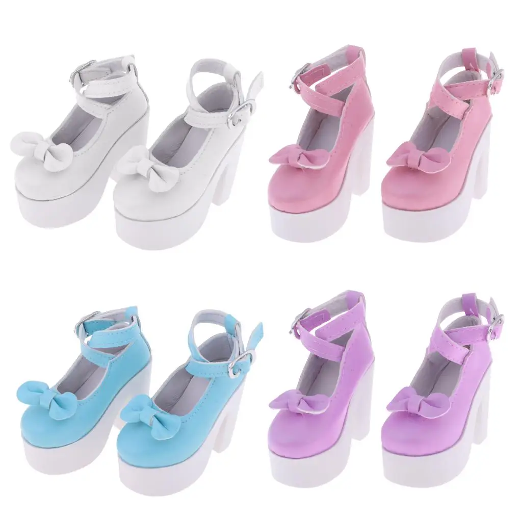 Scarpe con Tacco Alto e Fiocco Colorato per Bambole BJD 1/3, Materiale PU, Tacco Grosso, Sandali Eleganti per Bambole