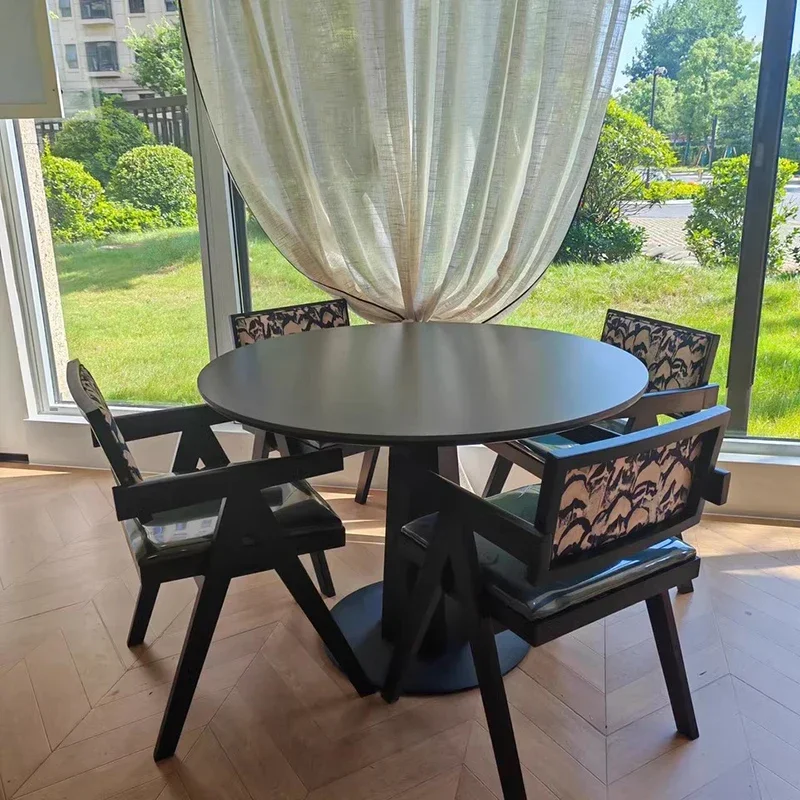 Round Modern Party Table Dining Wooden Black Vintage Home Restaurant Table Dining Center Small Mesas De Jantar Furniture