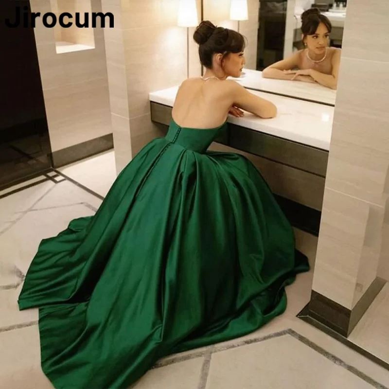 Jirocum Elegant Green A-Line Prom Dress Women\'s Strapless Simple Party Evening Dresses Floor Length Zipper Special Occasion Gown