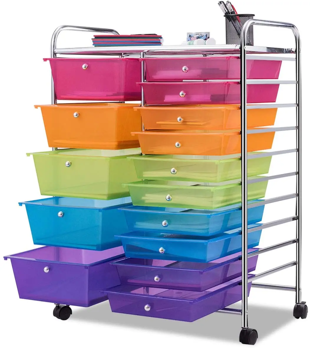 15 Drawer Rolling Storage Drawers Cart Tools Scrapbook Paper Office School Organizer Mobile Utility Storage Organizer Cart