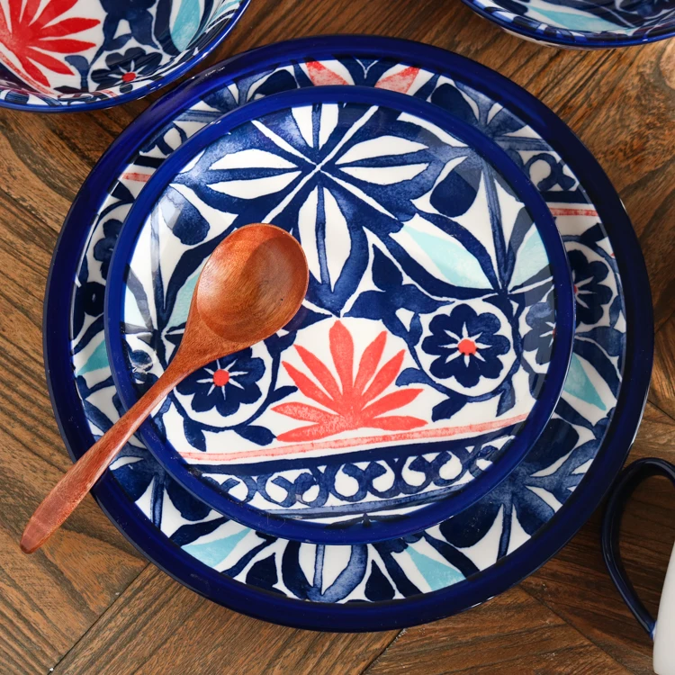 New Tricolors Flower Basket Ceramic Cutlery 10'' Plate/Large Bowl