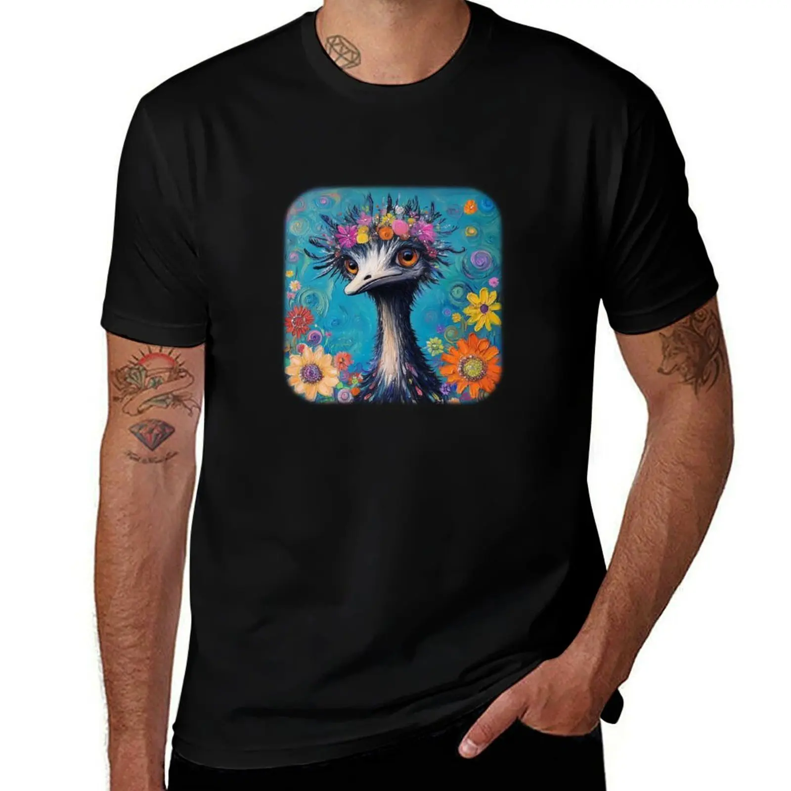 

Whimsical Flower Crown Emu Artwork T-Shirt anime stuff vintage clothes Funny t-shirts shirts graphic tee clothing for men