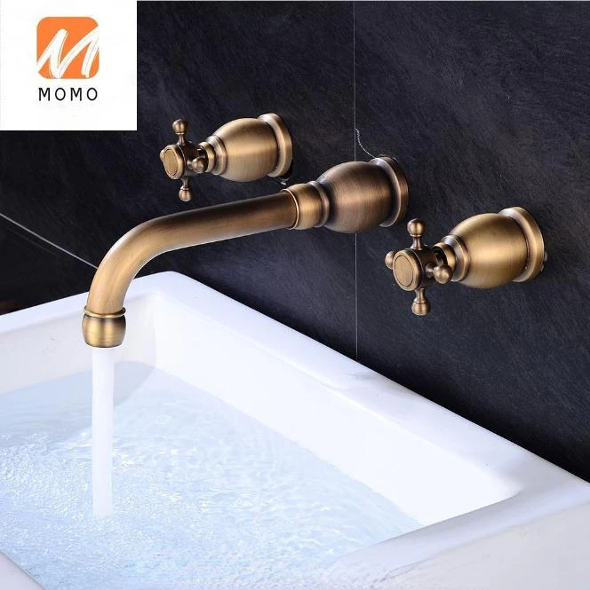 bathroom 3 hole Widespread antique bronze black wall mounted wash basin faucet