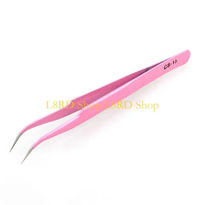 L8RD Eyelash Extension Straight Bend Tweezers Stainless Steel Macaron Candy Pink Anti