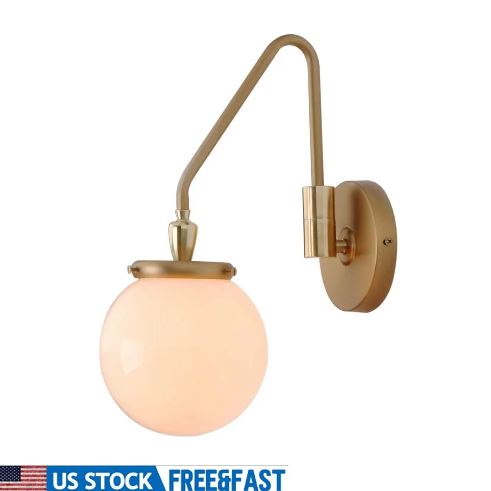 

Vintage Industrial Adjustable Swing Arm Wall Light Bedside Sconce Lamp E26 Base Globe Shade Ambiance Lighting Fixture 120V